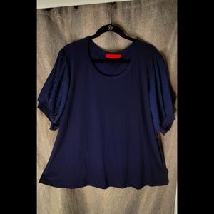 NWOT! Love scarlett Navy blue blouse with accordion sleeves
